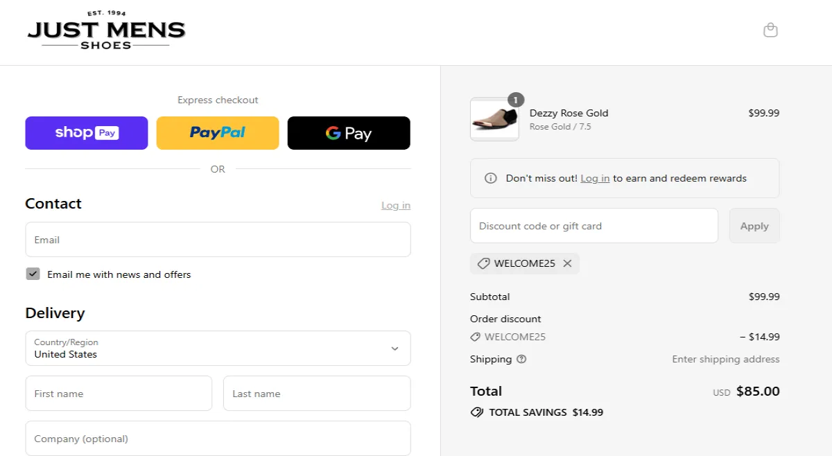 Coupon proof WELCOME25