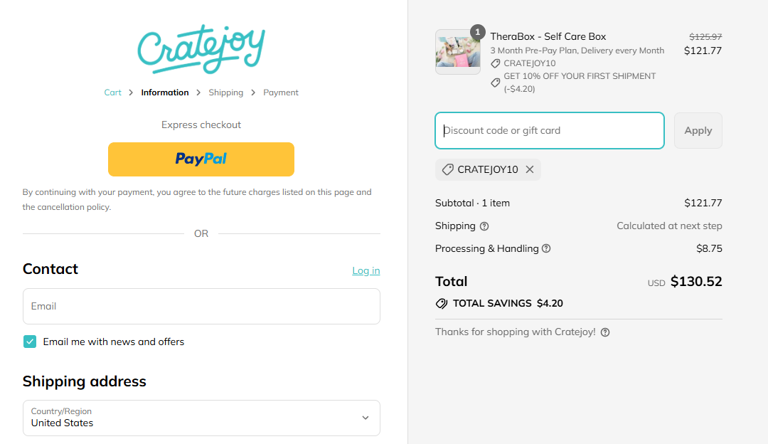 Coupon proof CRATEJOY10