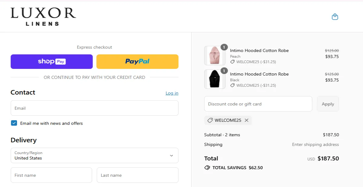 Coupon proof WELCOME25