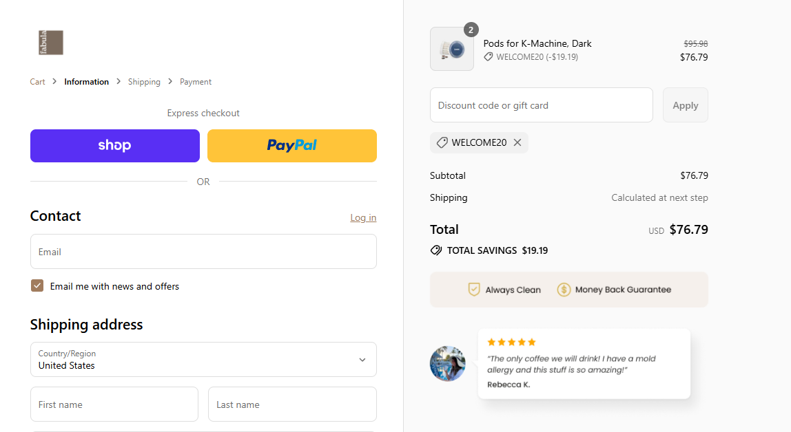 Coupon proof WELCOME20