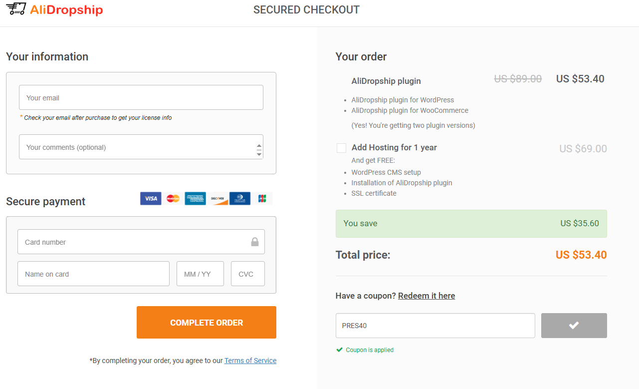 Coupon proof PRES40