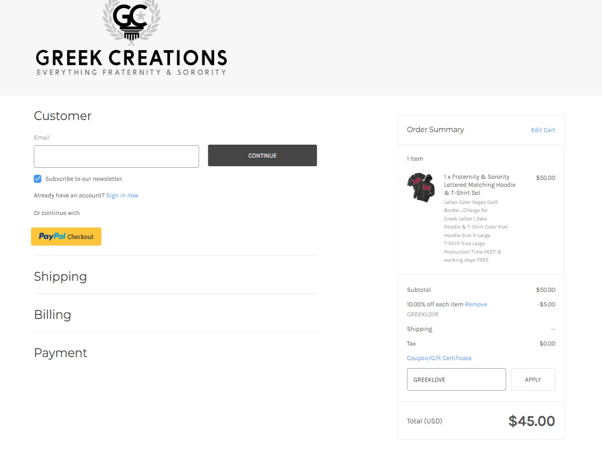 Coupon proof GREEKLOVE