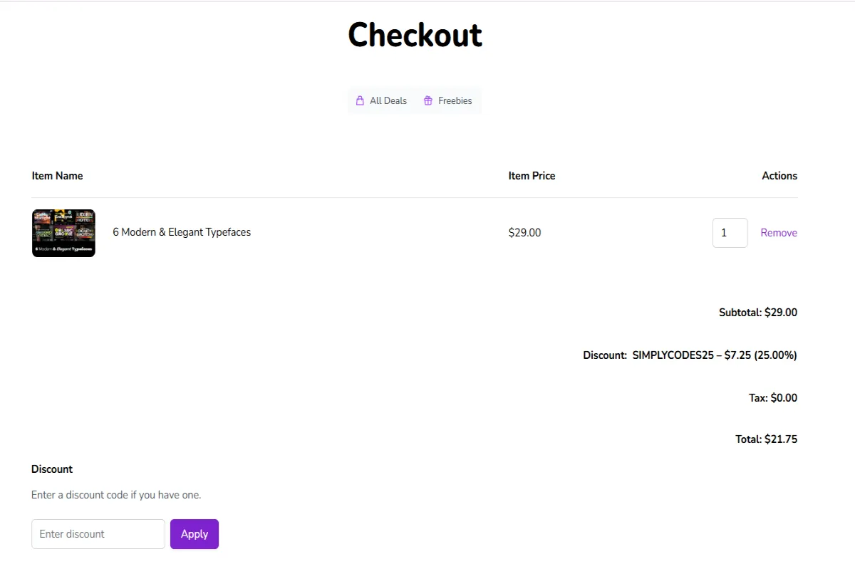 Coupon proof SIMPLYCODES25