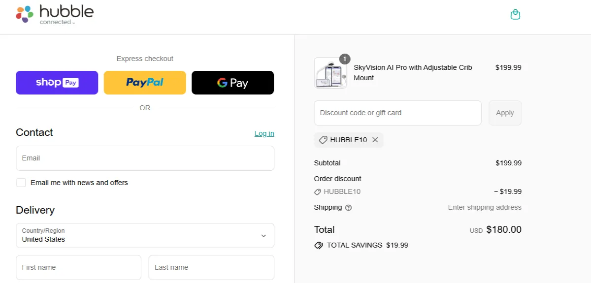 Coupon proof HUBBLE10