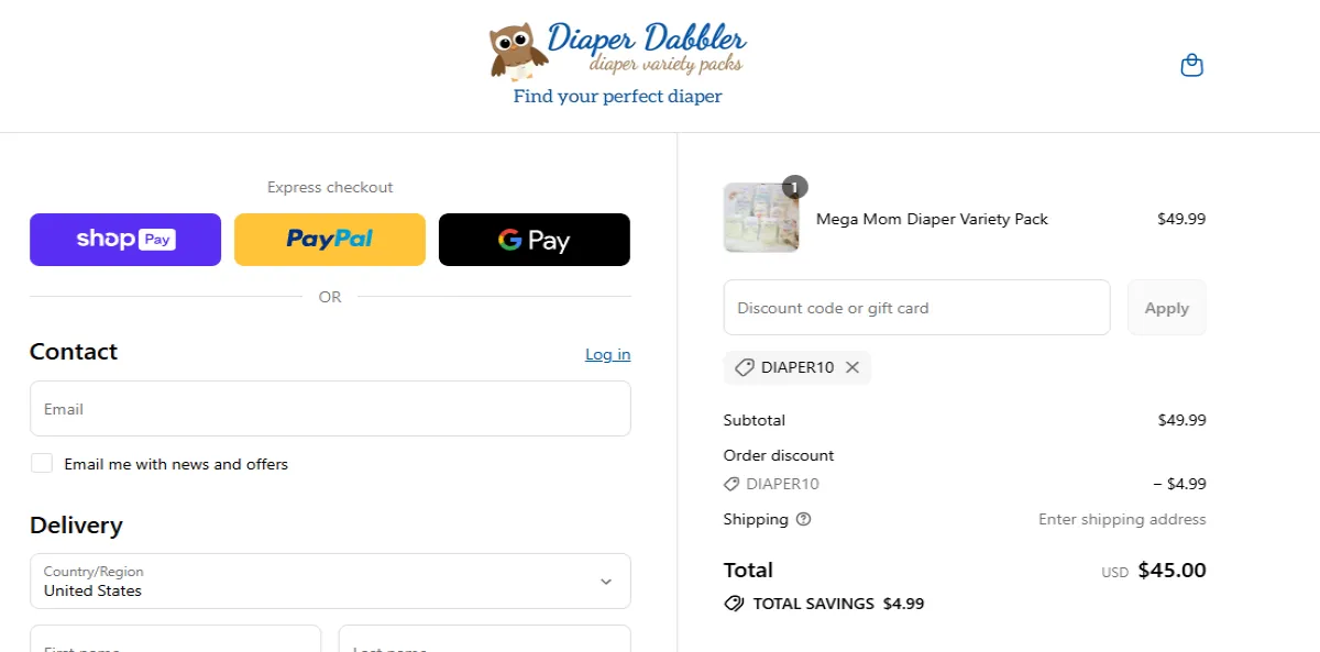 Coupon proof DIAPER10