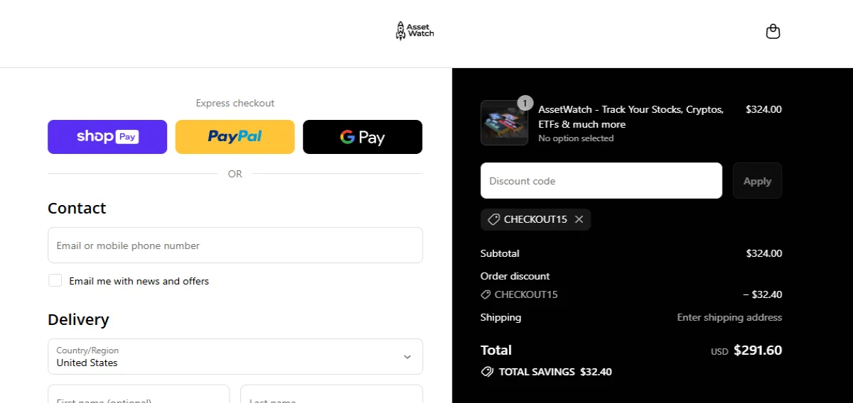 Coupon proof CHECKOUT15