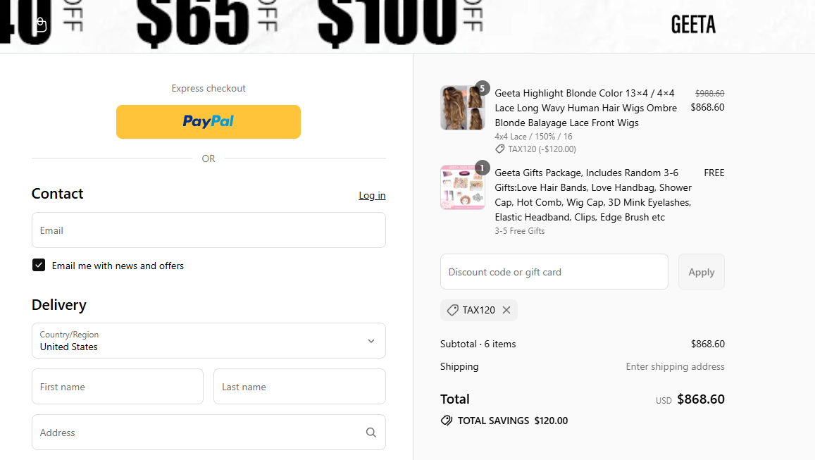 Coupon proof TAX120