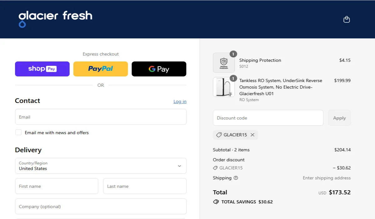 Coupon proof GLACIER15