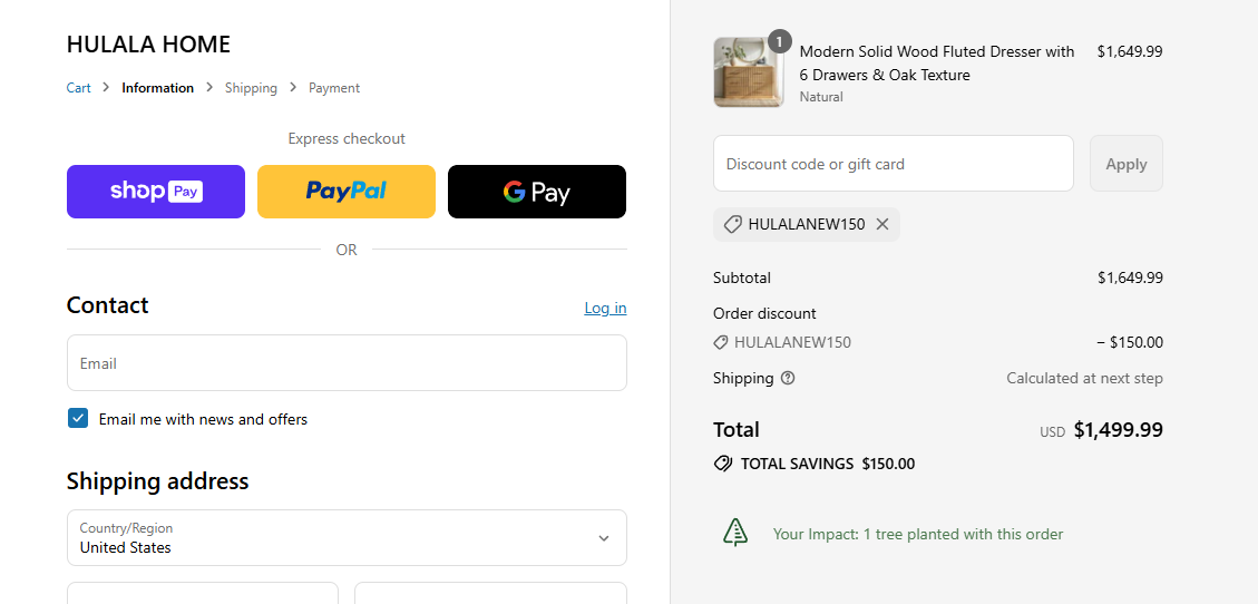 Coupon proof HULALANEW150