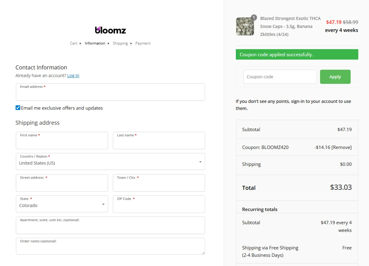 Coupon proof BLOOMZ420