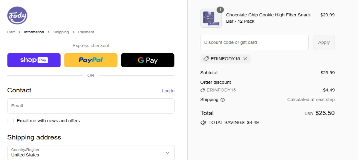 Coupon proof ERINFODY15