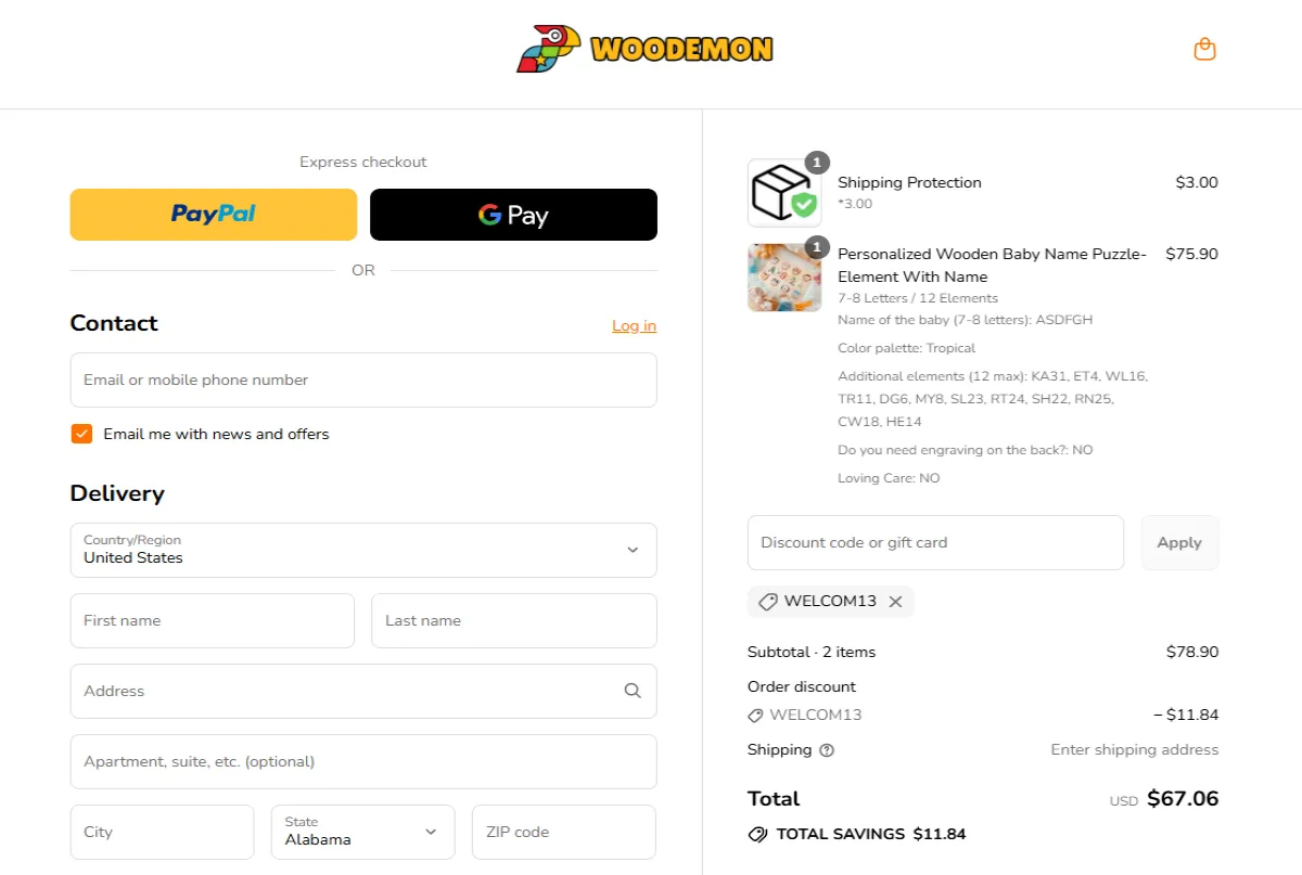 Coupon proof WELCOM13