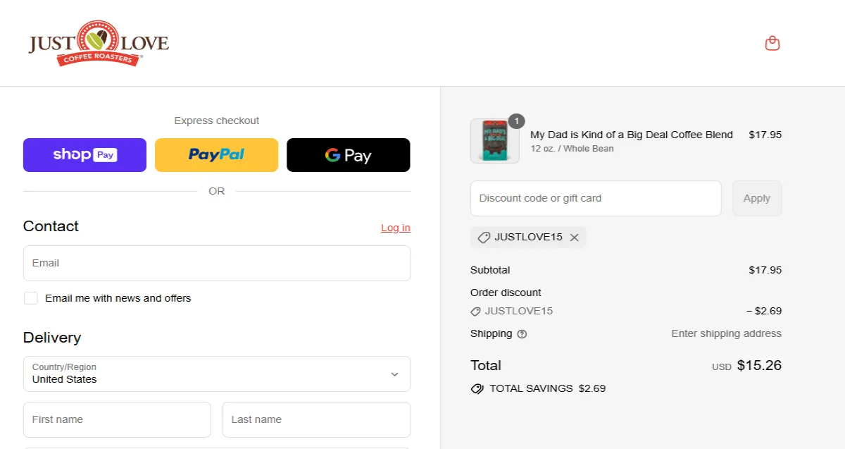 Coupon proof JUSTLOVE15