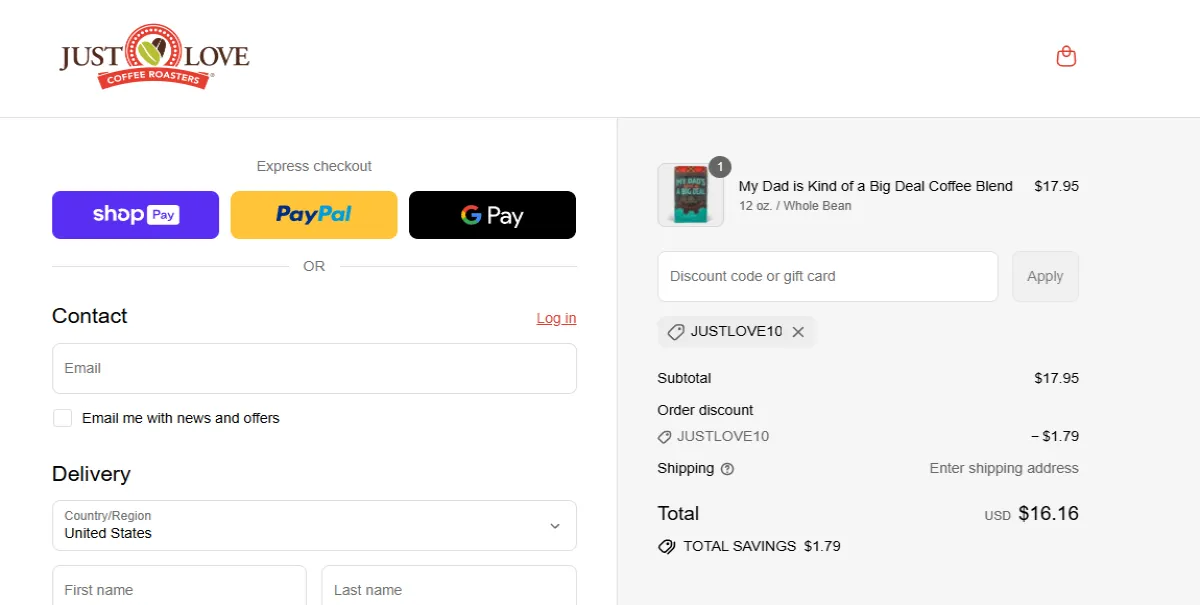 Coupon proof JUSTLOVE10