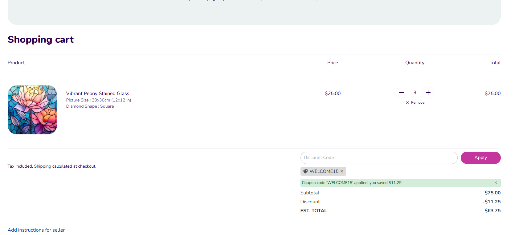 Coupon proof WELCOME15