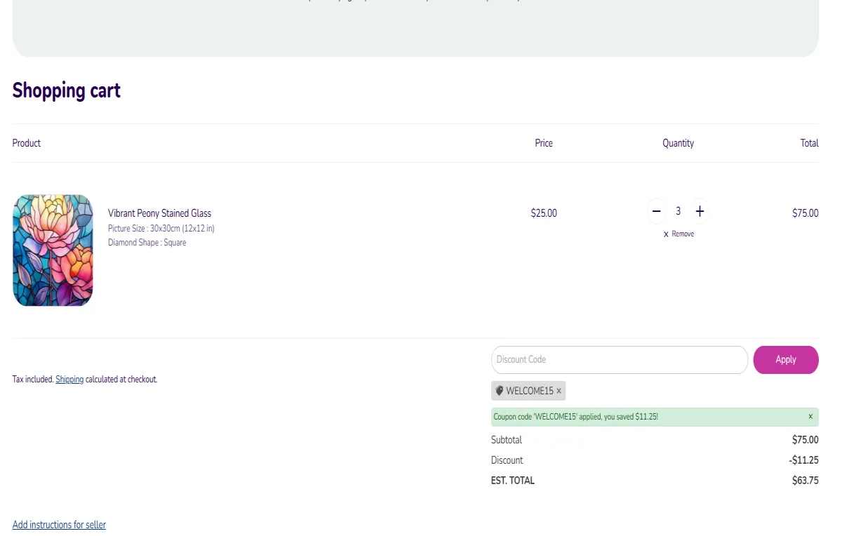 Coupon proof WELCOME15