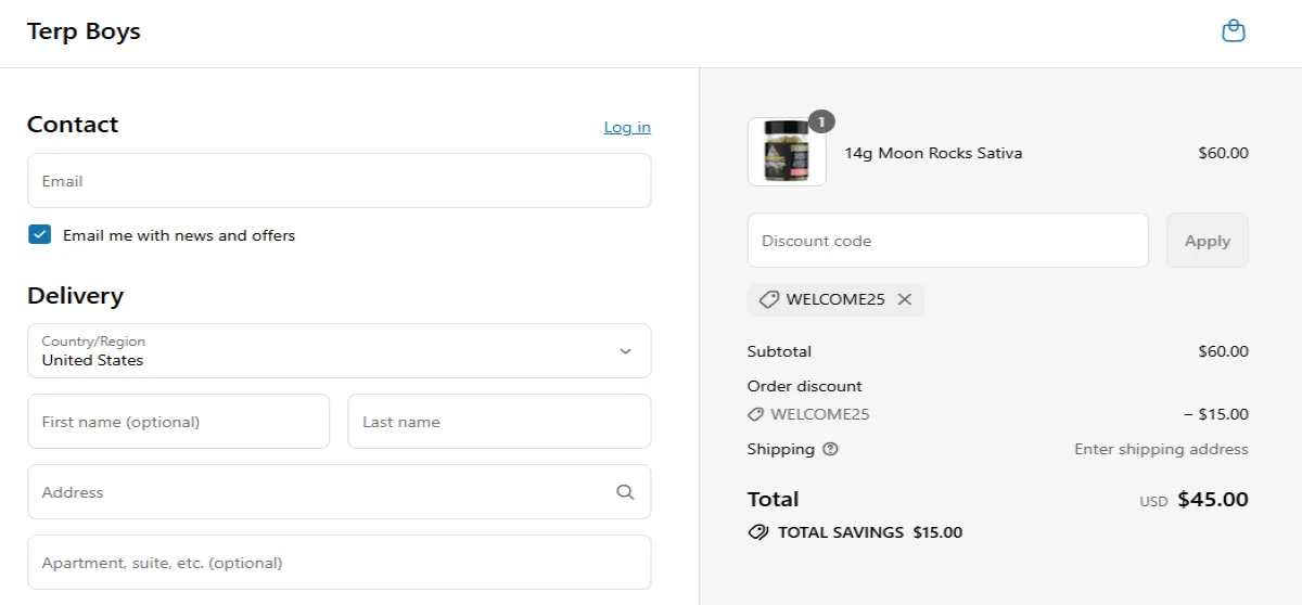 Coupon proof WELCOME25