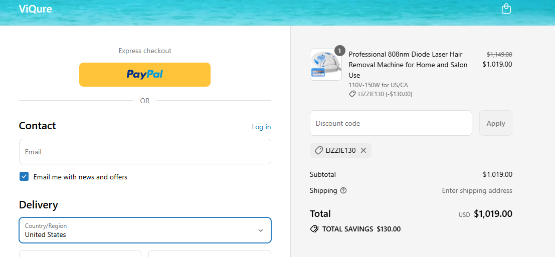 Coupon proof LIZZIE130