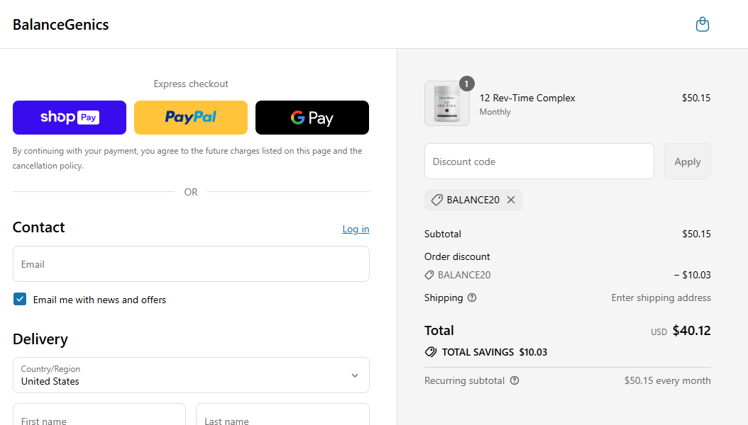 Coupon proof BALANCE20