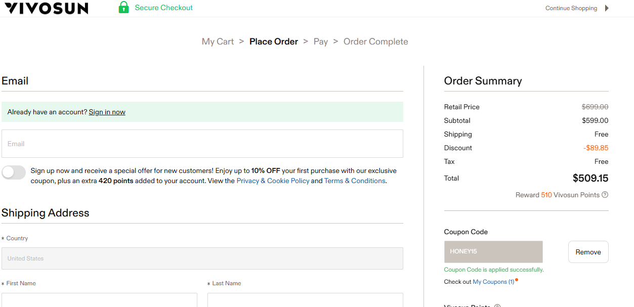 Coupon proof HONEY15