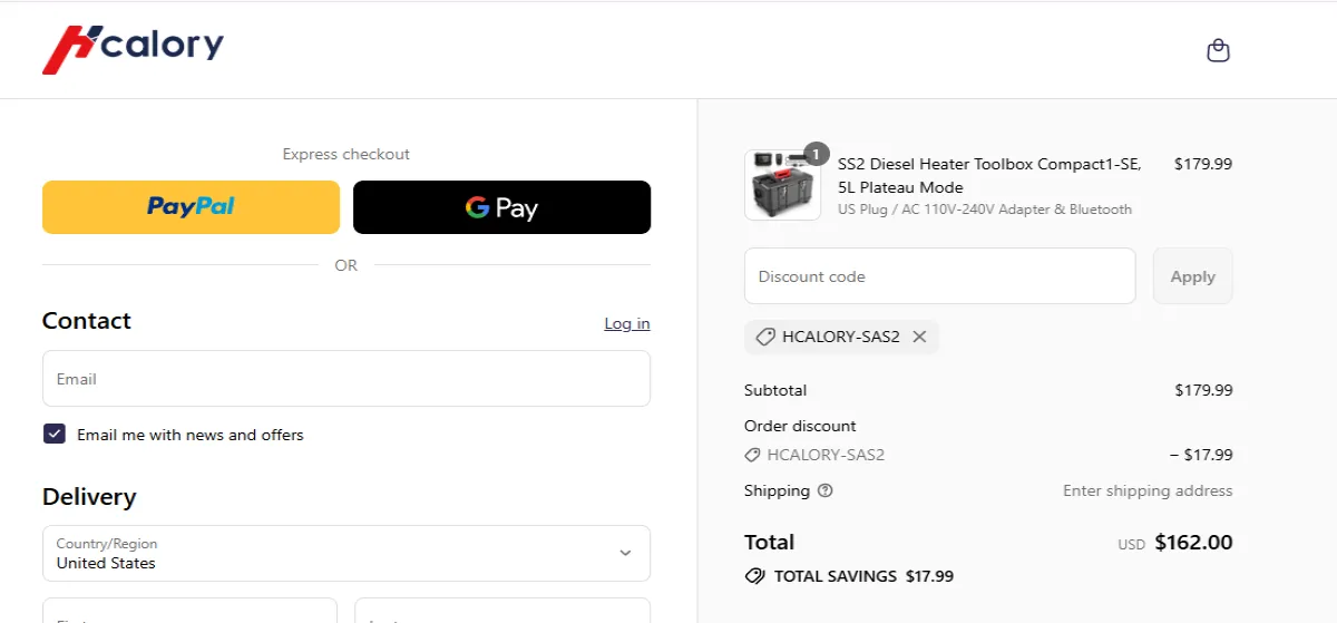 Coupon proof HCALORY-SAS2