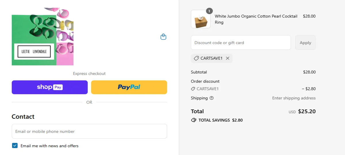 Coupon proof CARTSAVE1