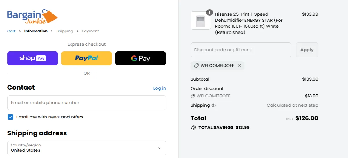 Coupon proof WELCOME10OFF