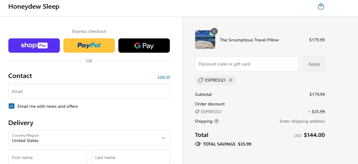 Coupon proof ESPRESSO